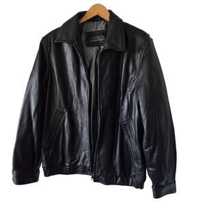 Vintage Collezione SA Black Leather Jacket Large Bomber Zip Up